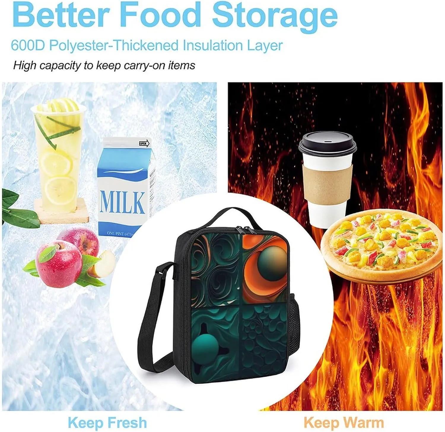 Insulated Lunch Bag Lunch Box for Women Men Futuristic Technology Pattern Lunch Tote Bags for Work Office