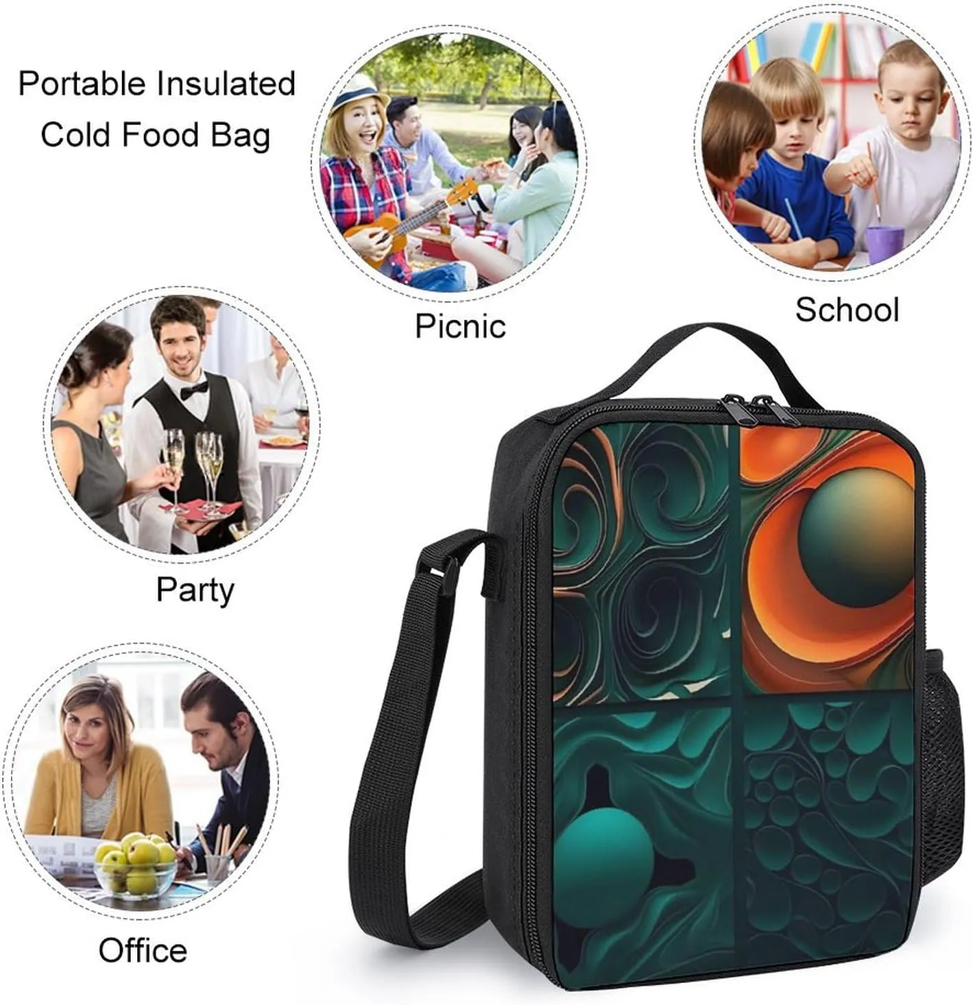 Insulated Lunch Bag Lunch Box for Women Men Futuristic Technology Pattern Lunch Tote Bags for Work Office