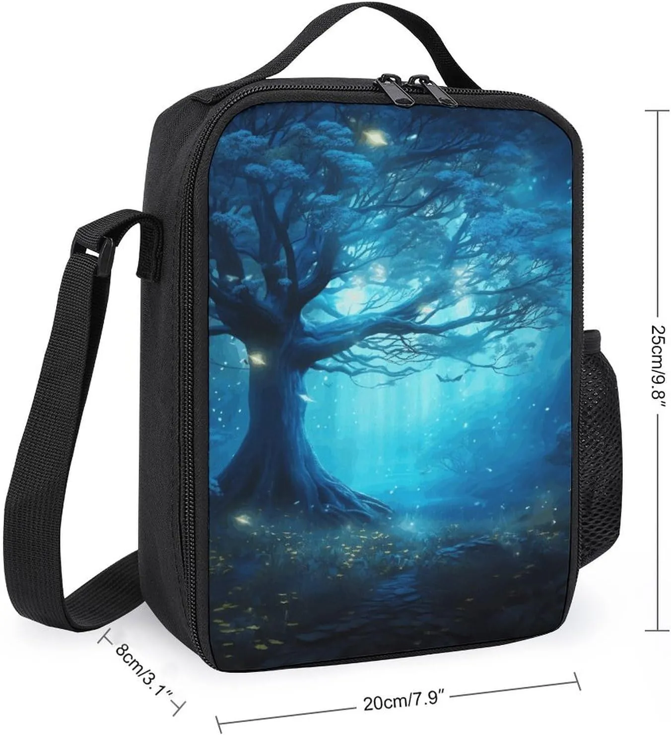 Insulated Lunch Bag Lunch Box for Women Men Mystical Fantasy Forest Blue Nature Lunch Tote Bags for Work Office