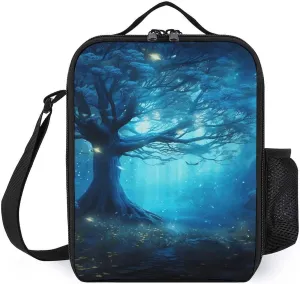 Insulated Lunch Bag Lunch Box for Women Men Mystical Fantasy Forest Blue Nature Lunch Tote Bags for Work Office
