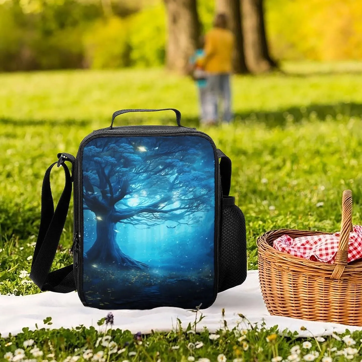 Insulated Lunch Bag Lunch Box for Women Men Mystical Fantasy Forest Blue Nature Lunch Tote Bags for Work Office