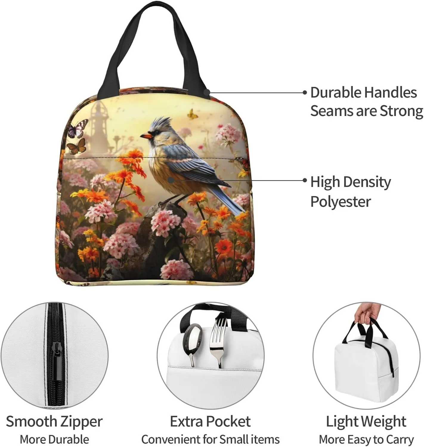 Insulated Lunch Bag Lunch Box for Women Men Sparrow Birds Sing Lunch bag Lunch Tote Bags for Work Office