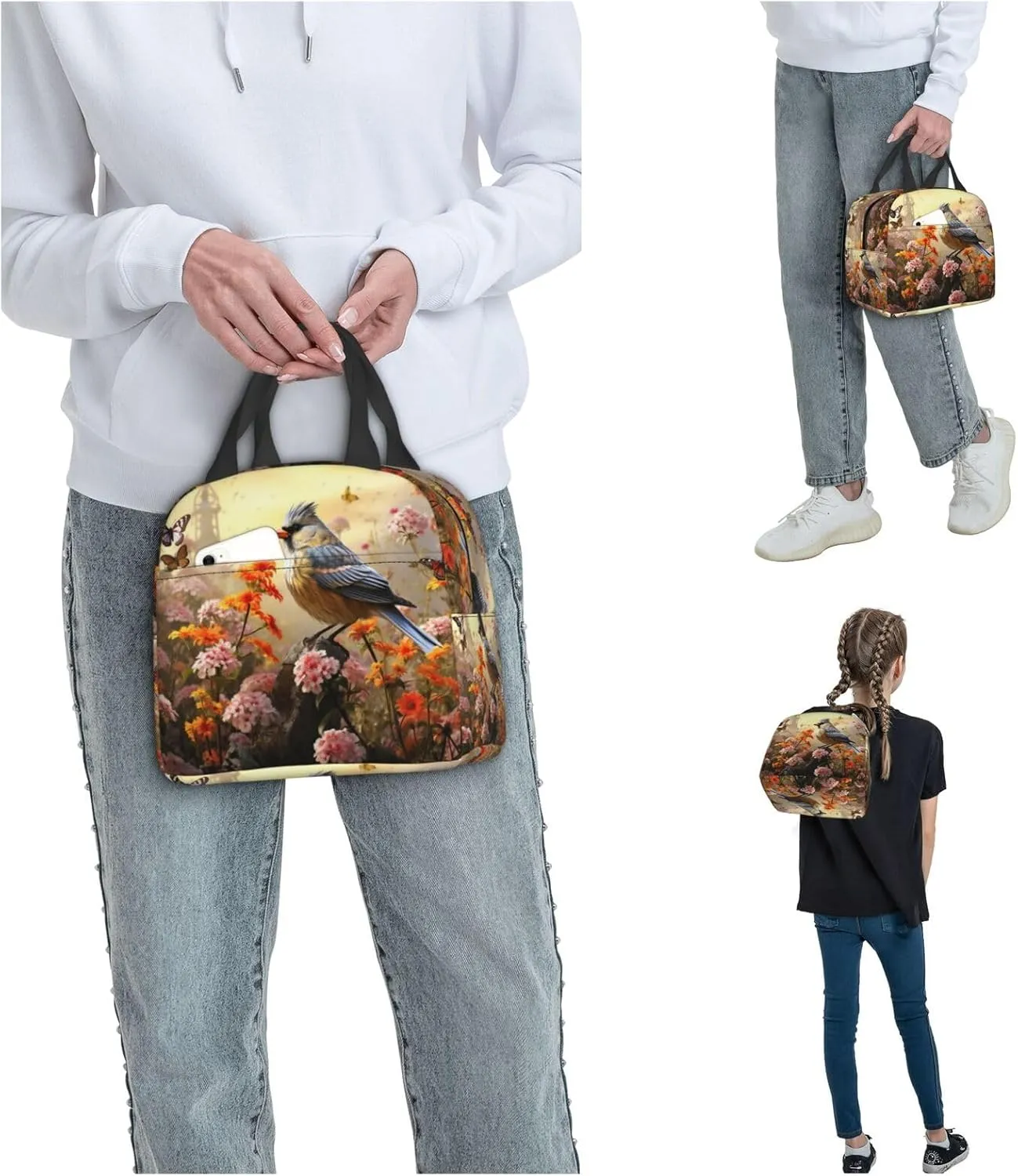 Insulated Lunch Bag Lunch Box for Women Men Sparrow Birds Sing Lunch bag Lunch Tote Bags for Work Office