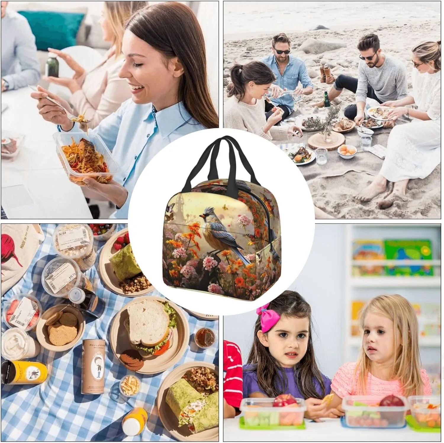 Insulated Lunch Bag Lunch Box for Women Men Sparrow Birds Sing Lunch bag Lunch Tote Bags for Work Office