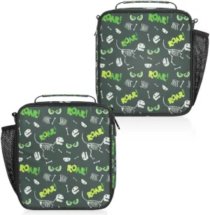 Insulated Lunch Bag Reusable Waterproofing Roar Dinosaur Lunch Box with Shoulder Strap Handle and Water Bottle Net Bag for Travel Camping Beach Picnic