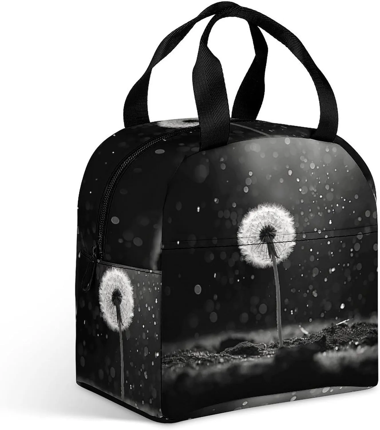 Insulated Lunch Bag,Dandelion Black And White Print Lunch Tote Bag,leakproof Thermal Cooler Sack Food Handbags