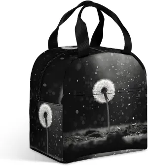 Insulated Lunch Bag,Dandelion Black And White Print Lunch Tote Bag,leakproof Thermal Cooler Sack Food Handbags