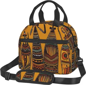 Insulated Lunch Bags for Women Men Reusable Lunch Box with Adjustable Shoulder Strap Creative African Culture Cooler Bag Large Lunch Tote Bag Leakproof Lunchbox for Office Travel