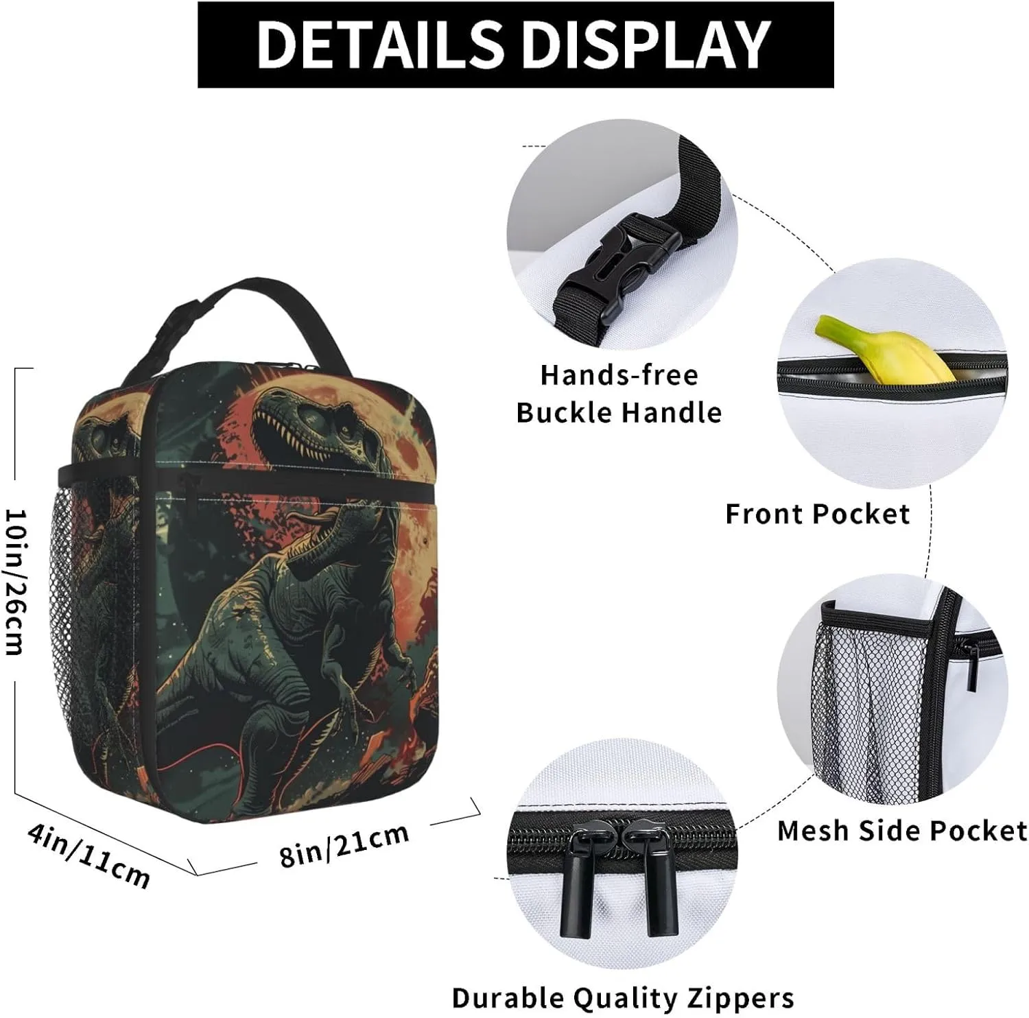 Insulated Lunch Box for Adults Kids Dinosaur Lunch Bag for Work,Picnic,School,Travel,Hiking, Beach or Fishing Polyester Dinosaur Lunch Box
