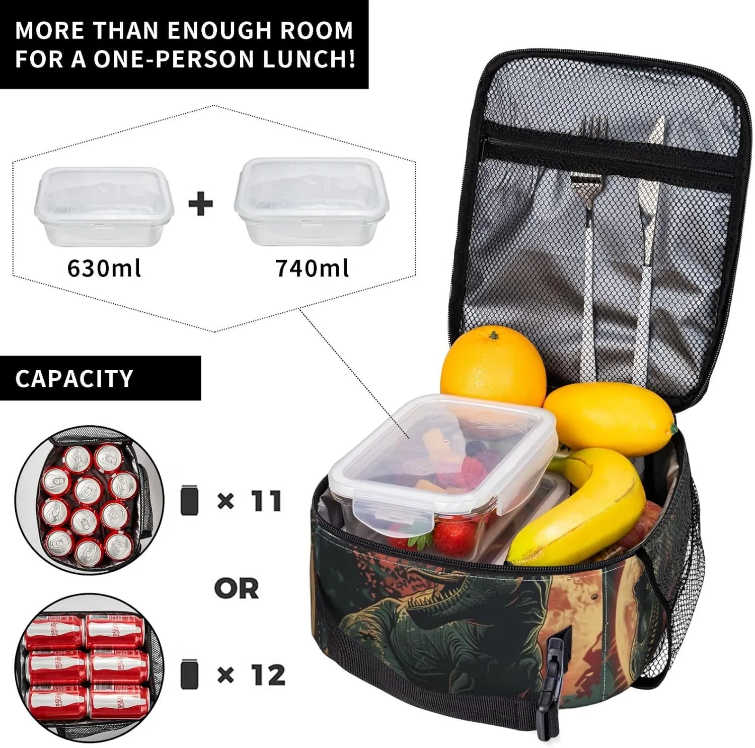 Insulated Lunch Box for Adults Kids Dinosaur Lunch Bag for Work,Picnic,School,Travel,Hiking, Beach or Fishing Polyester Dinosaur Lunch Box