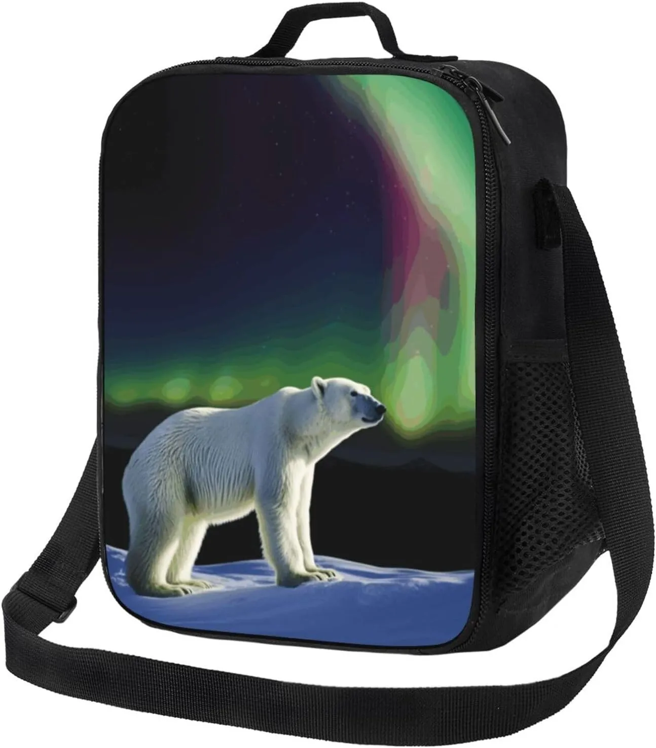 Insulated Lunch box for Men Women Reusable Lunch Bag Northern Lights Polar Bear Cooler Tote Bags for Work Picnic