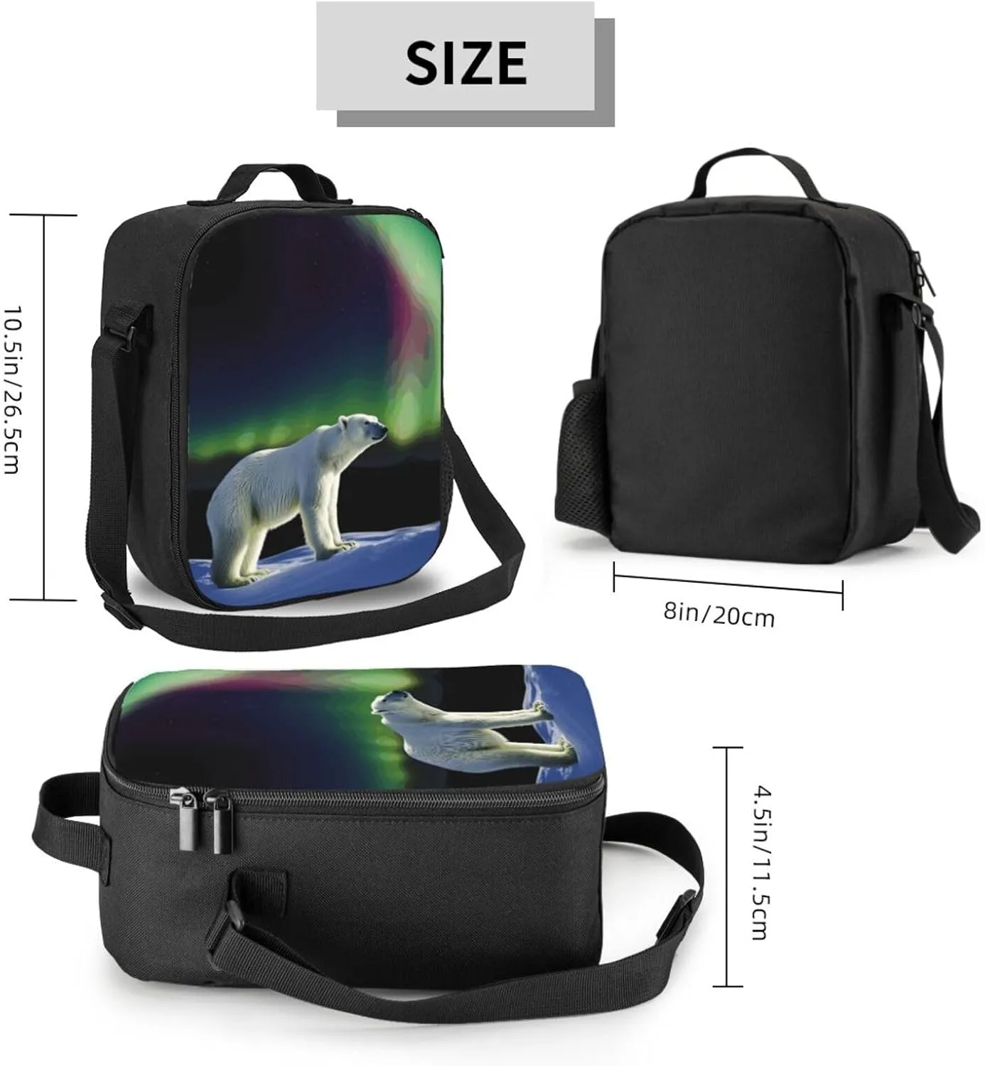 Insulated Lunch box for Men Women Reusable Lunch Bag Northern Lights Polar Bear Cooler Tote Bags for Work Picnic