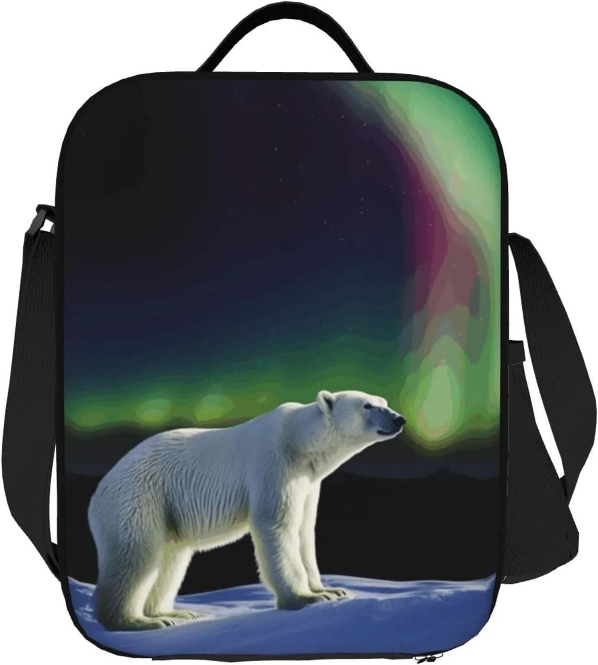 Insulated Lunch box for Men Women Reusable Lunch Bag Northern Lights Polar Bear Cooler Tote Bags for Work Picnic