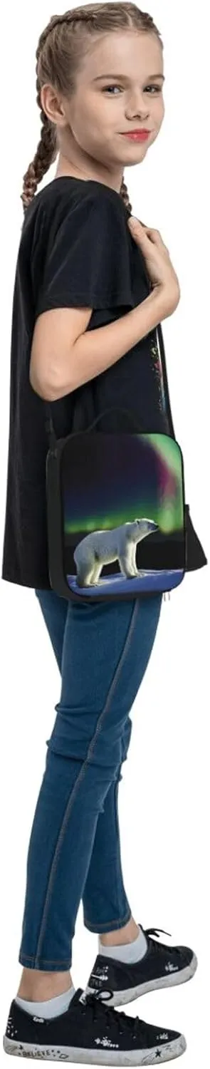 Insulated Lunch box for Men Women Reusable Lunch Bag Northern Lights Polar Bear Cooler Tote Bags for Work Picnic