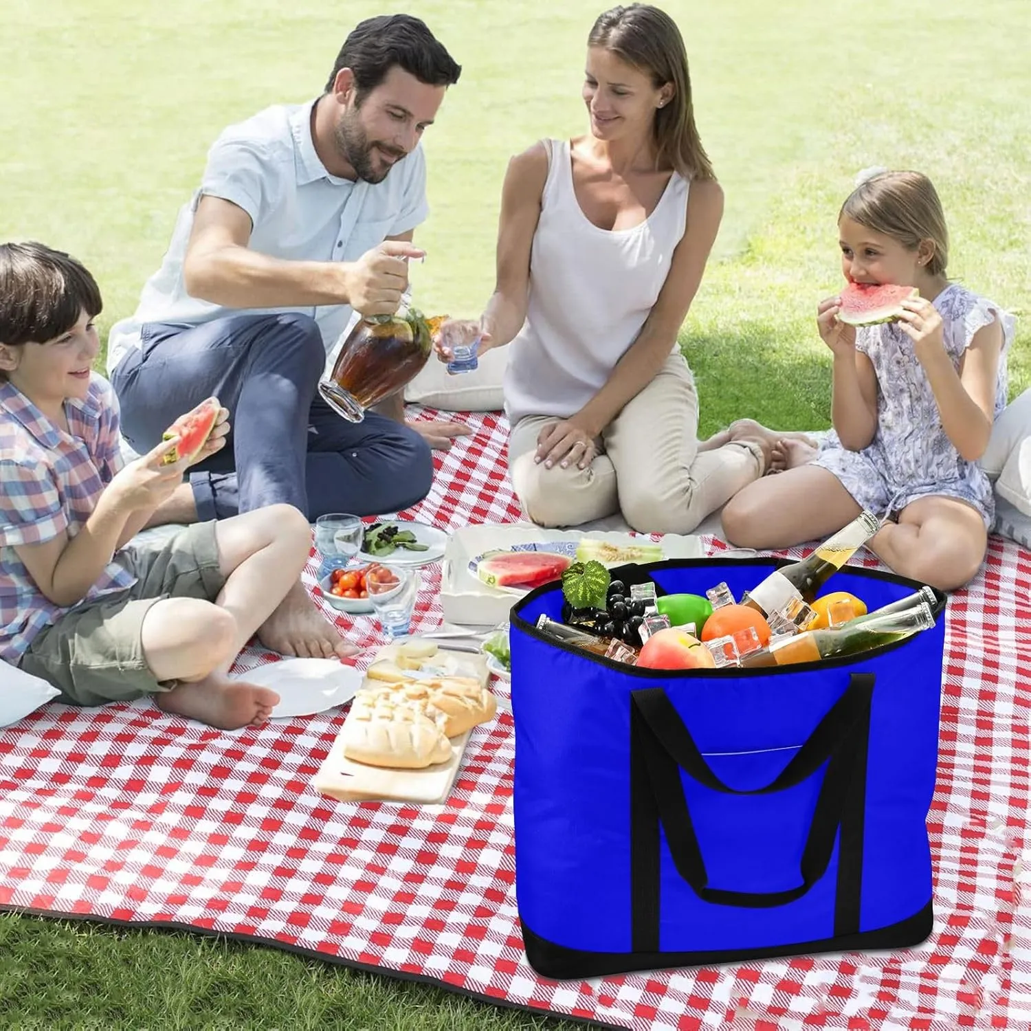 Insulated Soft Sided Cooler Bag Hot or Cold Carrier Portable Travel Cooler Personalized for Travel Picnics Delivery Blue Solid Color
