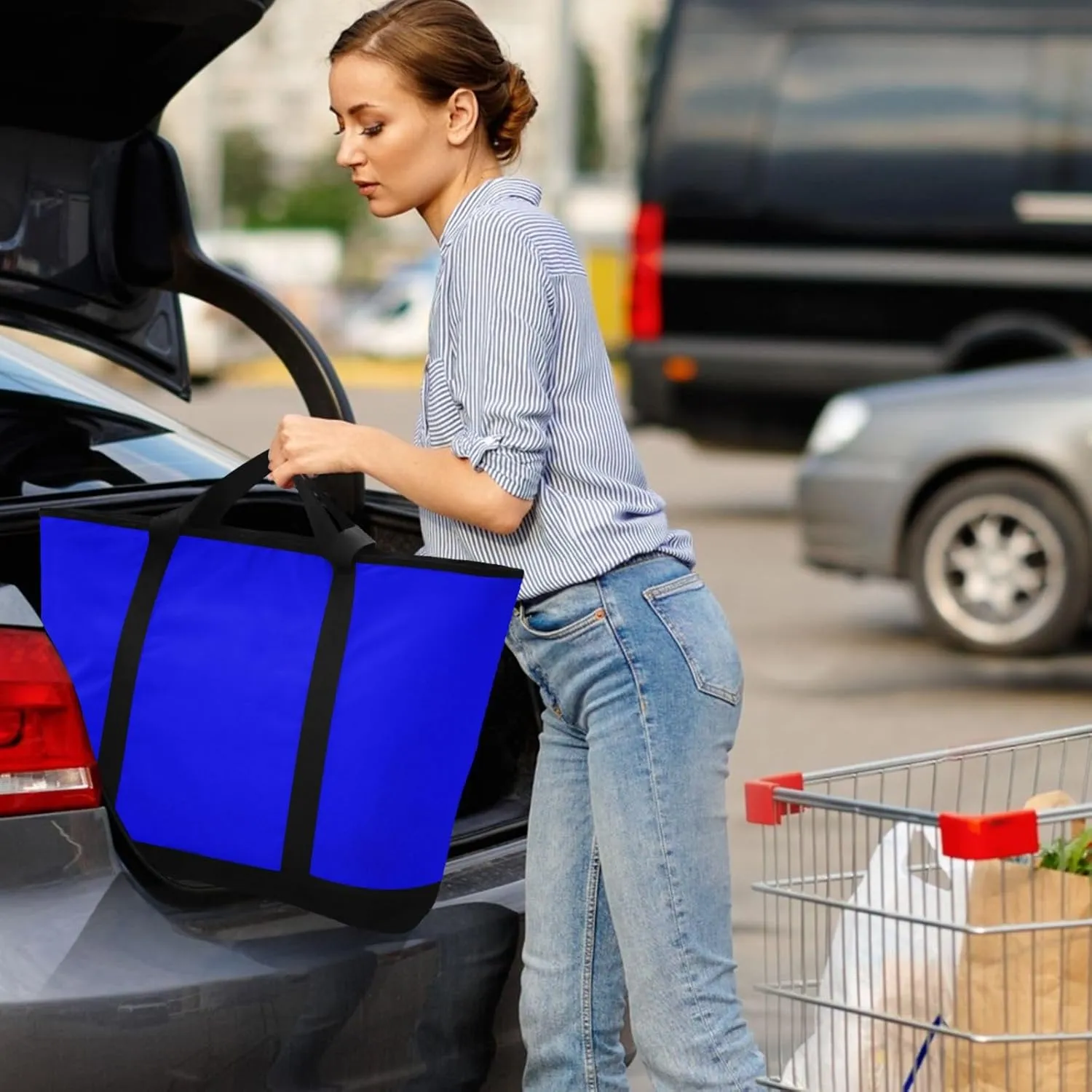 Insulated Soft Sided Cooler Bag Hot or Cold Carrier Portable Travel Cooler Personalized for Travel Picnics Delivery Blue Solid Color