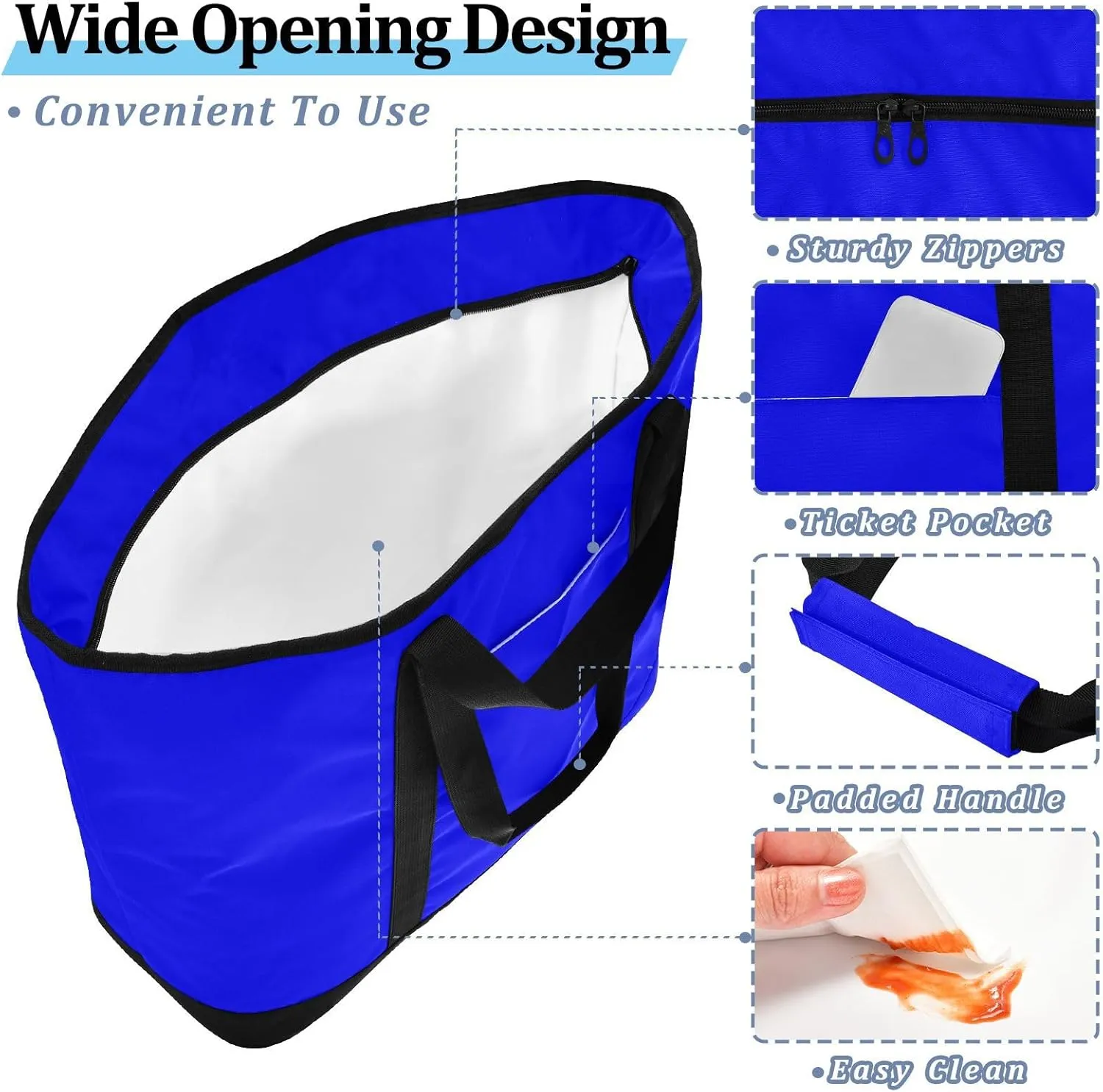 Insulated Soft Sided Cooler Bag Hot or Cold Carrier Portable Travel Cooler Personalized for Travel Picnics Delivery Blue Solid Color