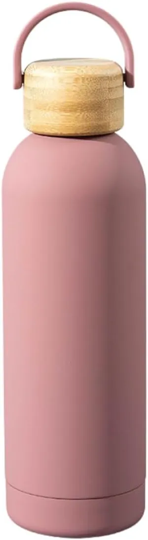 Insulated Stainless Steel Thermos Flask 17oz / 25oz Leakproof Reusable Water Bottle with Bamboo Lid, BPA-Free Hot & Cold Drink Container for Travel, Gym, Office, Sports (Blush, 17 Ounces)