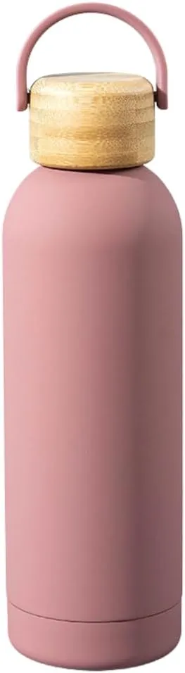 Insulated Stainless Steel Thermos Flask 17oz / 25oz Leakproof Reusable Water Bottle with Bamboo Lid, BPA-Free Hot & Cold Drink Container for Travel, Gym, Office, Sports (Blush, 17 Ounces)