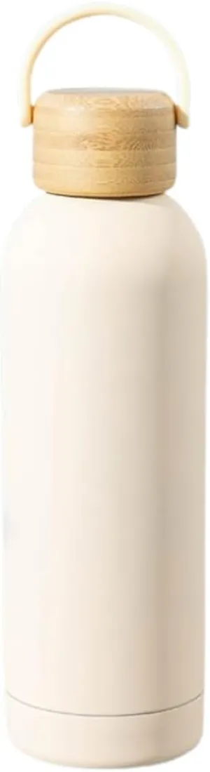 Insulated Stainless Steel Thermos Flask 17oz / 25oz Leakproof Reusable Water Bottle with Bamboo Lid, BPA-Free Hot & Cold Drink Container for Travel, Gym, Office, Sports (Cream, 17 Ounces)