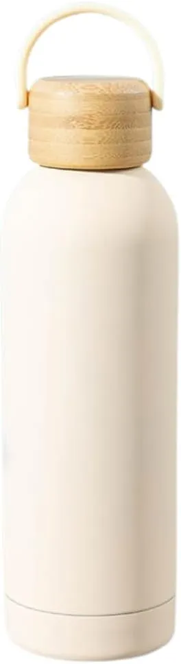Insulated Stainless Steel Thermos Flask 17oz / 25oz Leakproof Reusable Water Bottle with Bamboo Lid, BPA-Free Hot & Cold Drink Container for Travel, Gym, Office, Sports (Cream, 17 Ounces)