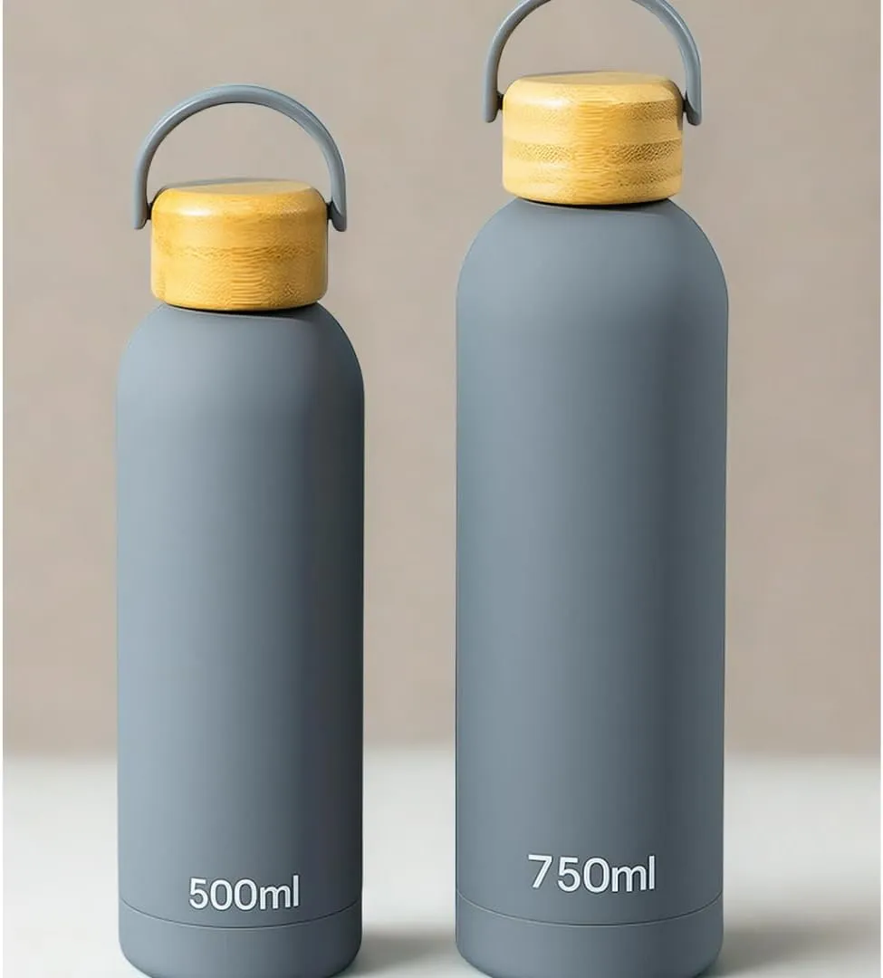 Insulated Stainless Steel Thermos Flask 17oz / 25oz Leakproof Reusable Water Bottle with Bamboo Lid, BPA-Free Hot & Cold Drink Container for Travel, Gym, Office, Sports (Lagoon, 17 Ounces)