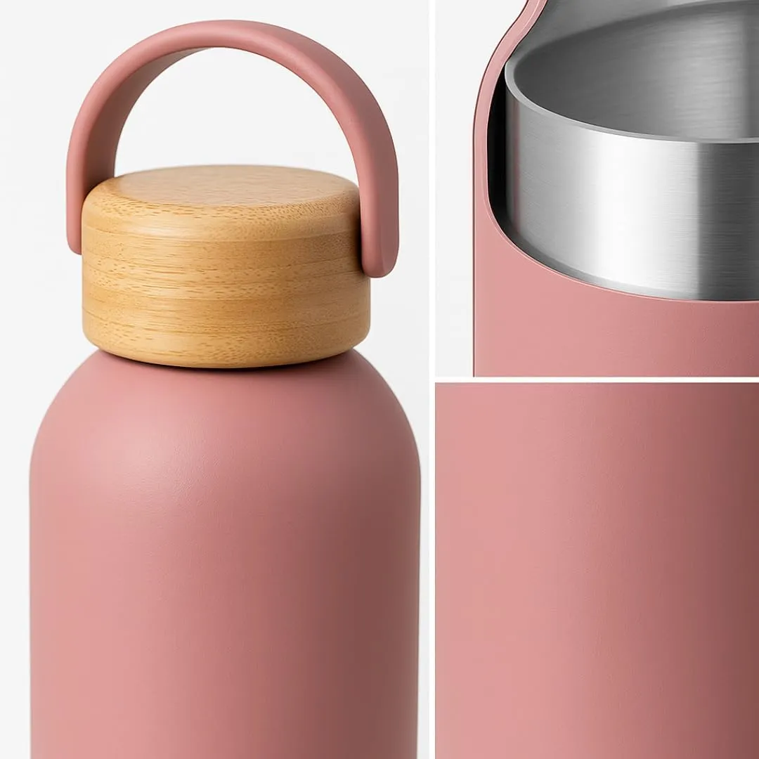 Insulated Stainless Steel Thermos Flask 17oz / 25oz Leakproof Reusable Water Bottle with Bamboo Lid, BPA-Free Hot & Cold Drink Container for Travel, Gym, Office, Sports (Lagoon, 17 Ounces)