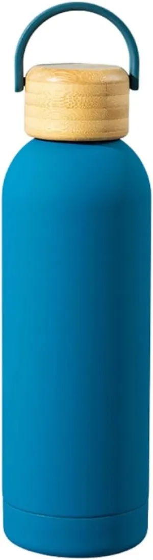 Insulated Stainless Steel Thermos Flask 17oz / 25oz Leakproof Reusable Water Bottle with Bamboo Lid, BPA-Free Hot & Cold Drink Container for Travel, Gym, Office, Sports (Lagoon, 17 Ounces)