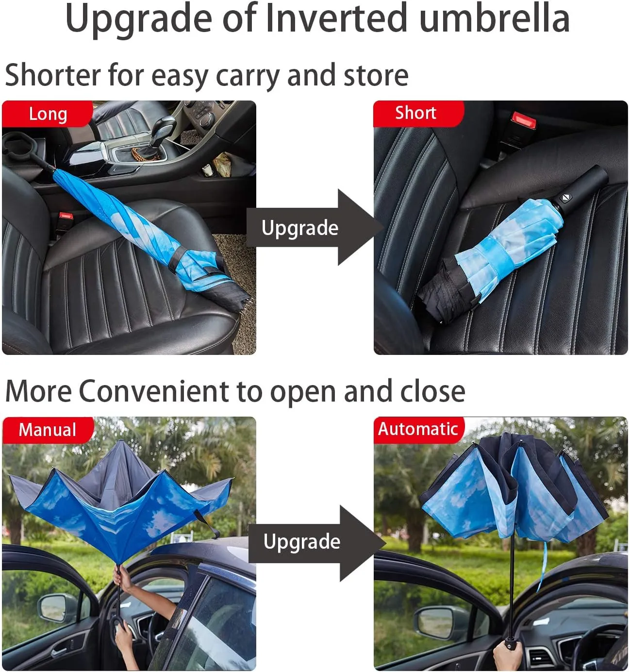 Inverted Umbrella Double Layer Automatic Folding Reserve Umbrella Windproof UV Protection for Rain Car Travel Outdoor Men Women