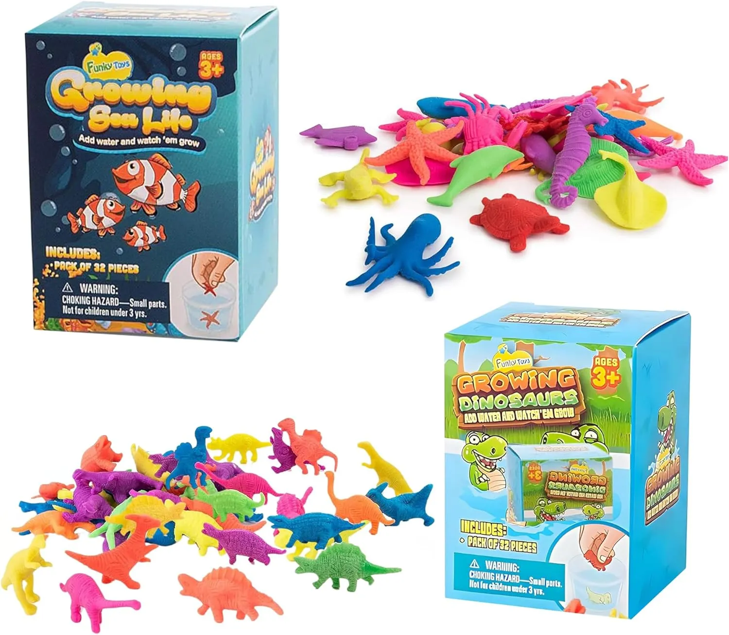 IPIDIPI TOYS Ultimate Water Growing Pack - 64 Dinosaurs & Sea Creatures, Perfect for Party Favors, Goodie Bags, Piñata & School Prizes, Educational Expanding Animals in Water