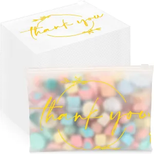Ireer 100 Pcs Thank You Gift Makeup Bags EVA Clear Cosmetic Bag with Zipper Mini Makeup Thank You Toiletry Cosmetics Bulk Gifts for Women Birthday Daughter Sister(White, Gold)