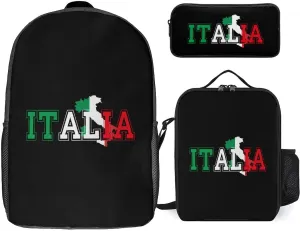 Italia Flag Colors Italia Map 17 in Backpack Pencil Case and Lightweight Lunch Bag 3Pcs Set for Work Travel Leisure Day Trip