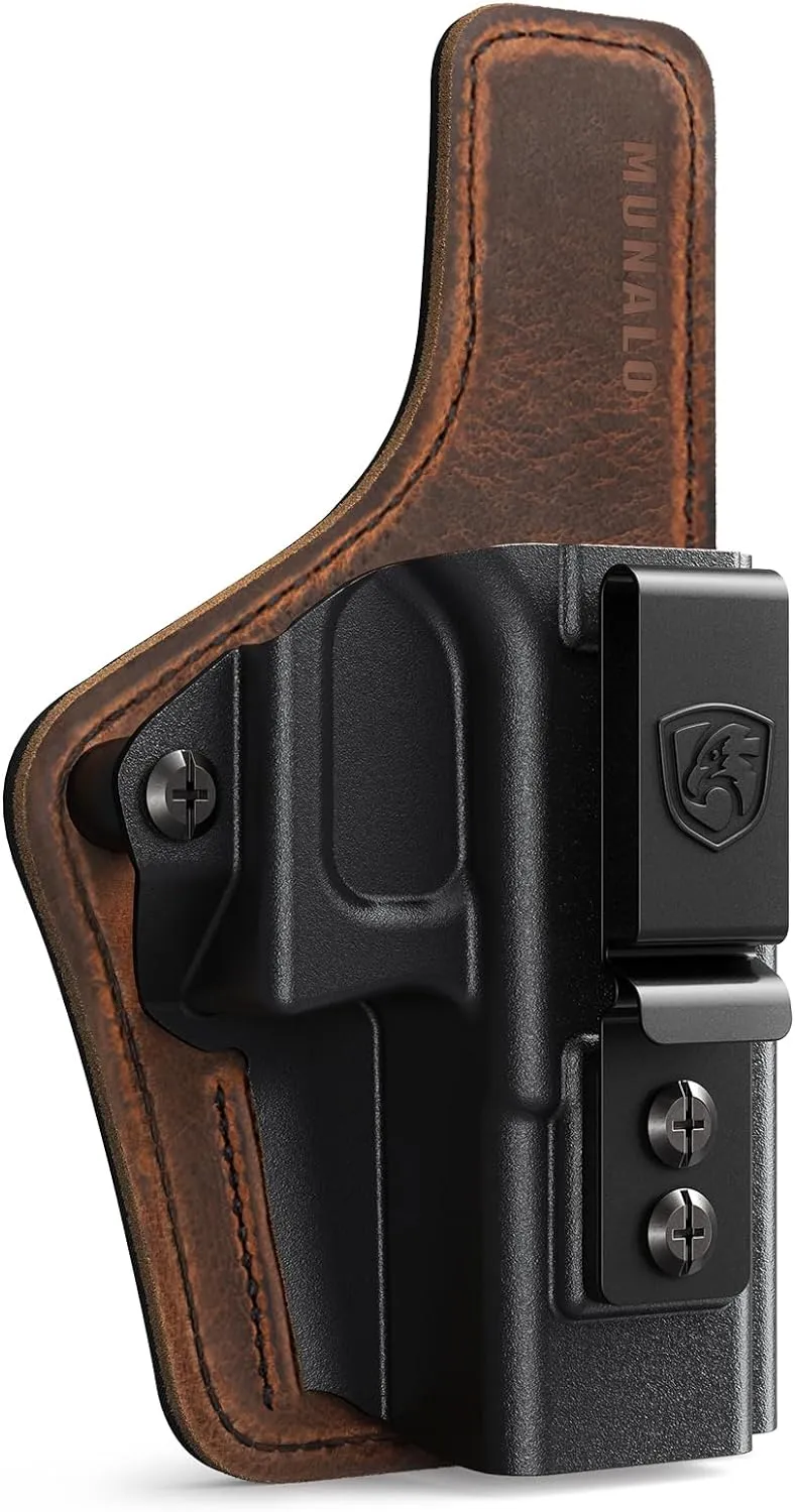 IWB Holster Concealed Carry Compatible with Glock 19 (G19 Gen 3/4/5), 19X, 44, 45, 23, 32 - Kydex and Leather Hybrid Holster Ideal for Appendix Inside Waistband