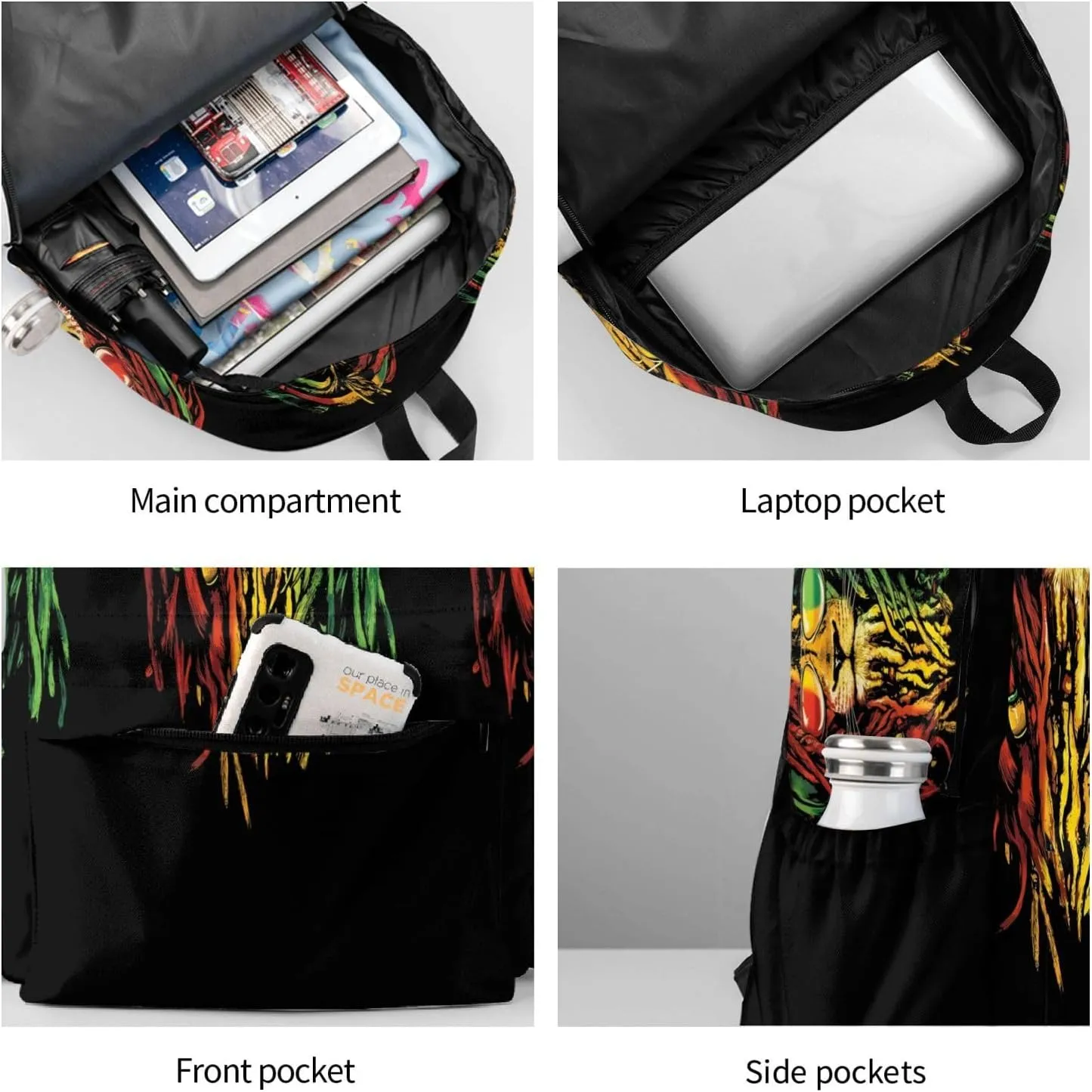 Jamaican Rasta Lion Flag Laptop Backpack Work Travel Backpacks Business Rucksack Casual Outdoor Daypack with Adjustable Strap Bags for Sports Office Gym Hiking