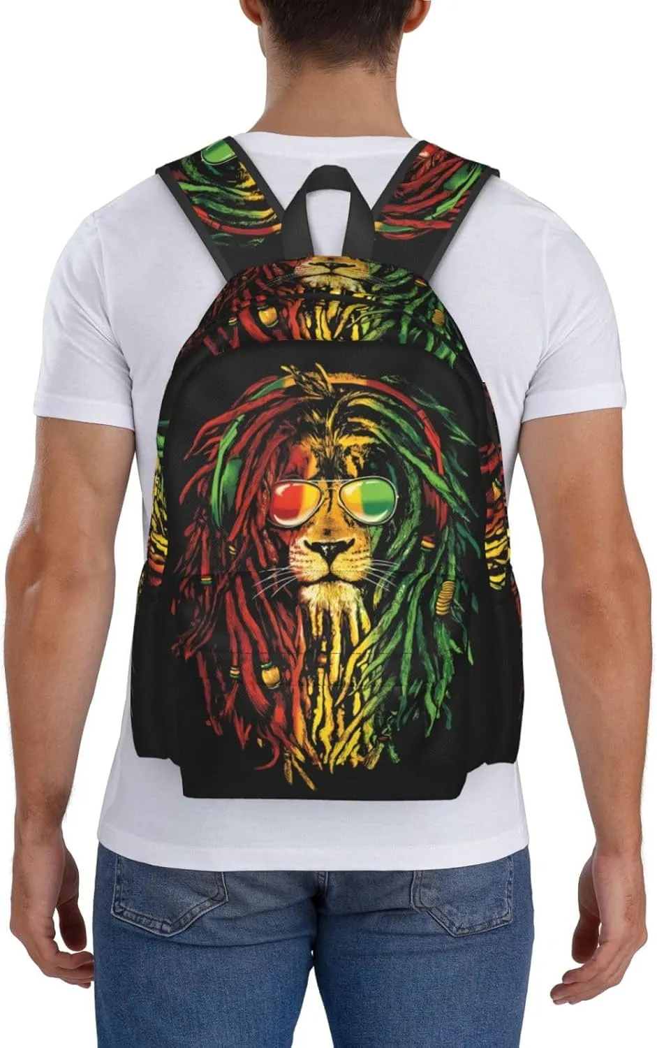 Jamaican Rasta Lion Flag Laptop Backpack Work Travel Backpacks Business Rucksack Casual Outdoor Daypack with Adjustable Strap Bags for Sports Office Gym Hiking