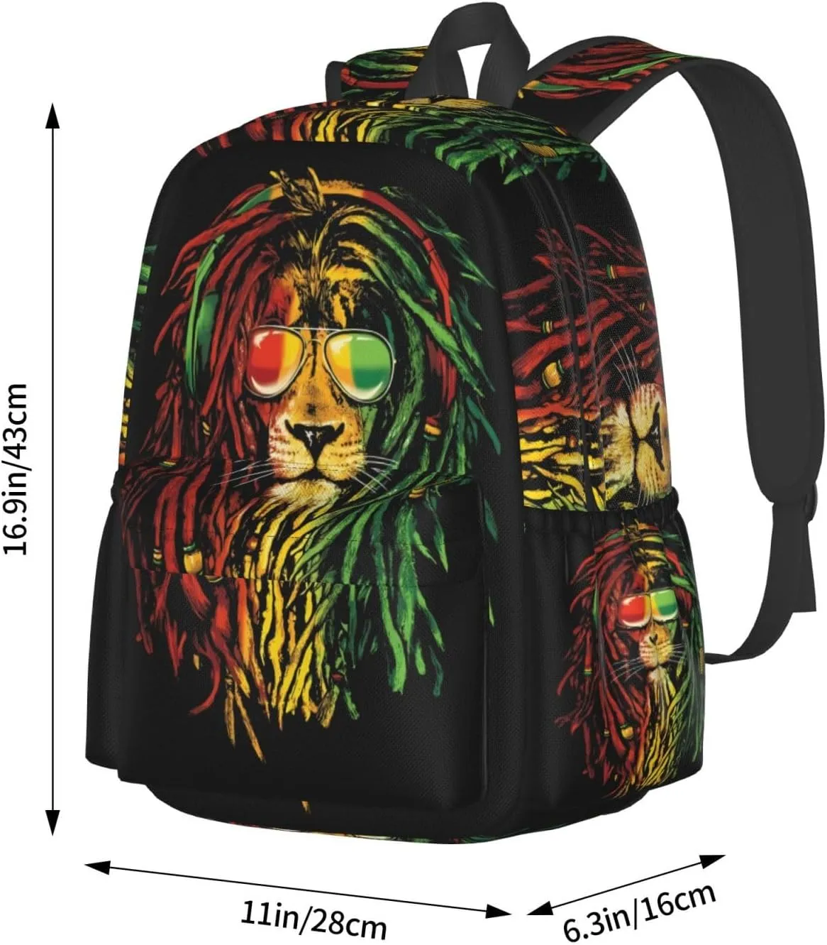 Jamaican Rasta Lion Flag Laptop Backpack Work Travel Backpacks Business Rucksack Casual Outdoor Daypack with Adjustable Strap Bags for Sports Office Gym Hiking