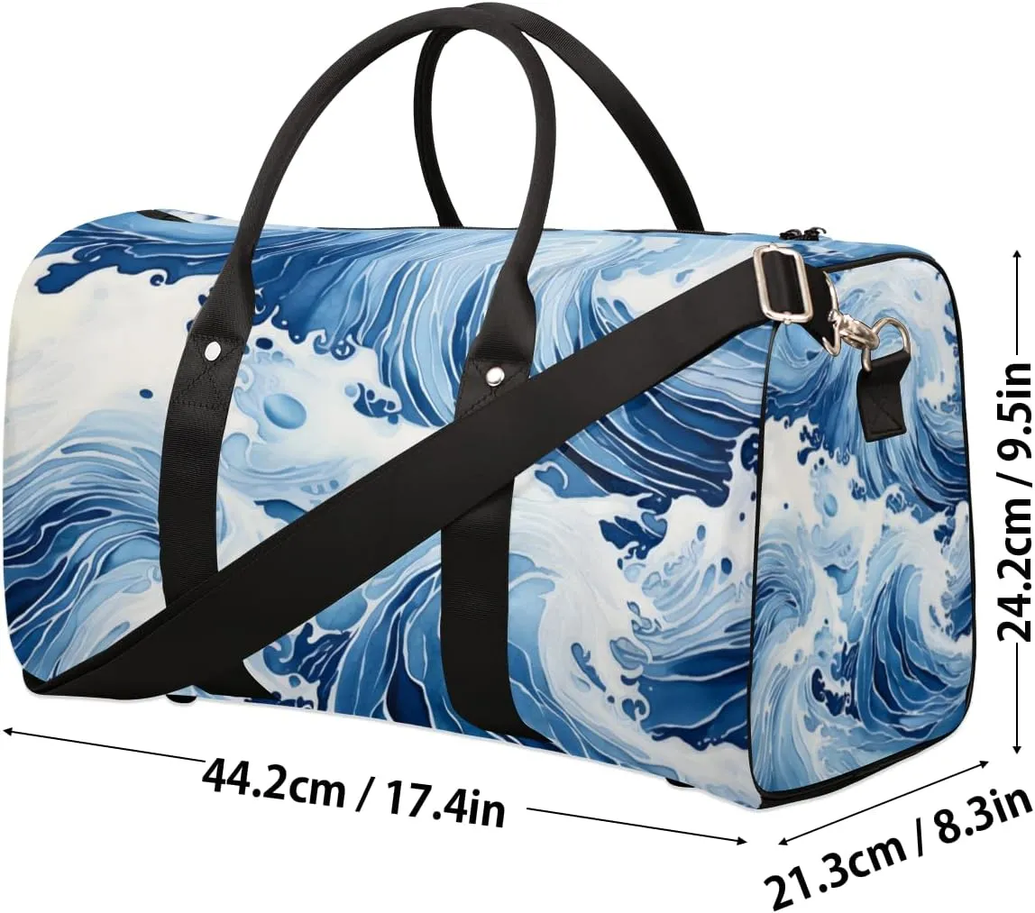 Japanese Waves Travel Duffle Bag for Women Men Gym Duffel Foldable Bag Waterproof Weekender Ocean Asian Duffle Tote