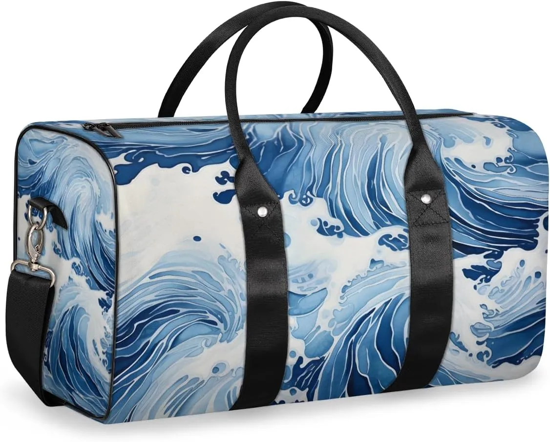 Japanese Waves Travel Duffle Bag for Women Men Gym Duffel Foldable Bag Waterproof Weekender Ocean Asian Duffle Tote