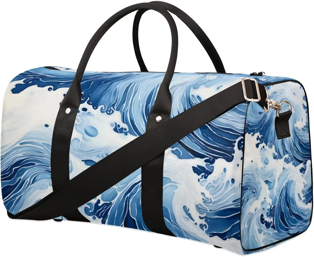 Japanese Waves Travel Duffle Bag for Women Men Gym Duffel Foldable Bag Waterproof Weekender Ocean Asian Duffle Tote