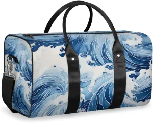 Japanese Waves Travel Duffle Bag for Women Men Gym Duffel Foldable Bag Waterproof Weekender Ocean Asian Duffle Tote