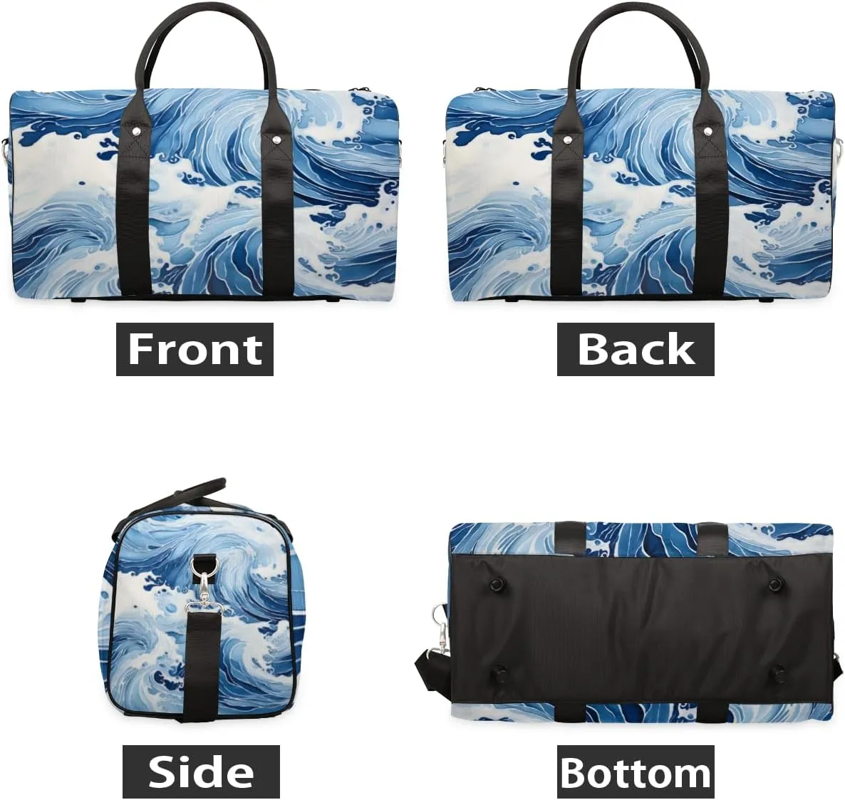 Japanese Waves Travel Duffle Bag for Women Men Gym Duffel Foldable Bag Waterproof Weekender Ocean Asian Duffle Tote