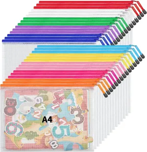 JARLINK 30 Pack 10 Colors Zipper Mesh Document Pouch, A4 Letter Size Mesh Bags for Board Games & Puzzles, Waterproof Document Zipper Pouches for Office School Supplies, Toys, Cosmetics Travel Storage