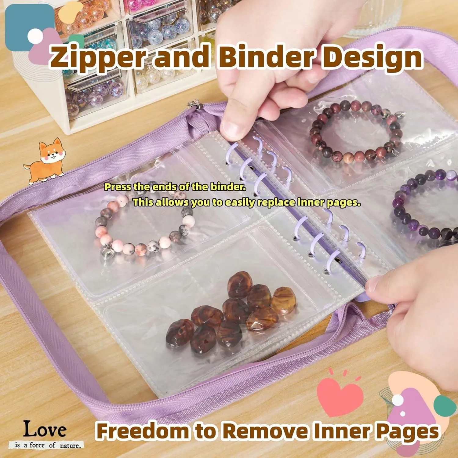 Jewellery Storage Book Transparent Travel Bracelet Earring organizer Book jewelry pouch organizer Zipper Bag (Purple)