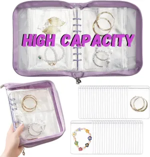 Jewellery Storage Book Transparent Travel Bracelet Earring organizer Book jewelry pouch organizer Zipper Bag (Purple)