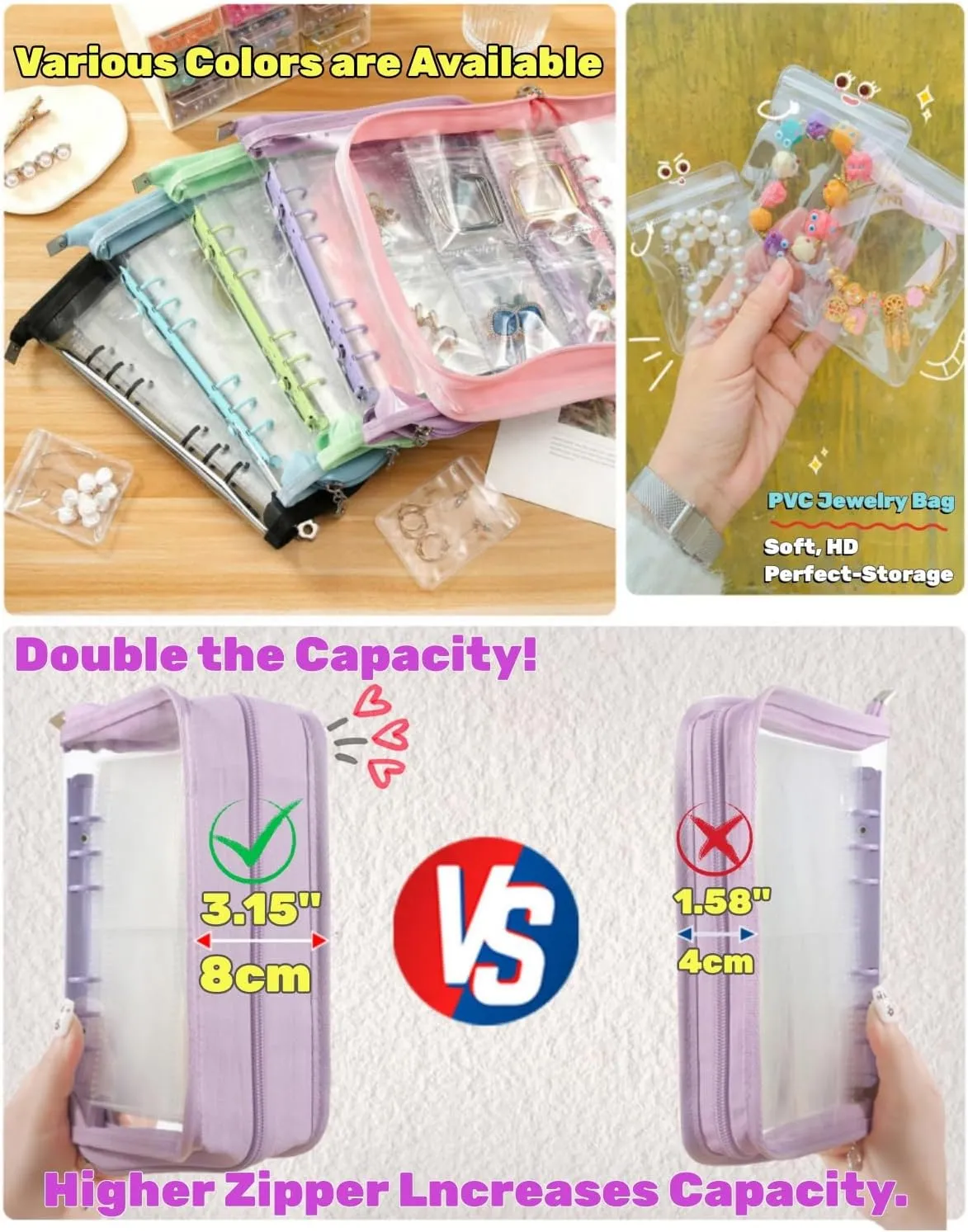 Jewellery Storage Book Transparent Travel Bracelet Earring organizer Book jewelry pouch organizer Zipper Bag (Purple)