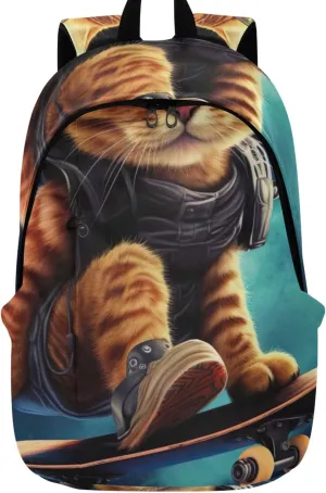 Joisal Funny Cat Skateboard Simple Casual Daypack Backpacks for Woman Gifts Book Bags for Teen