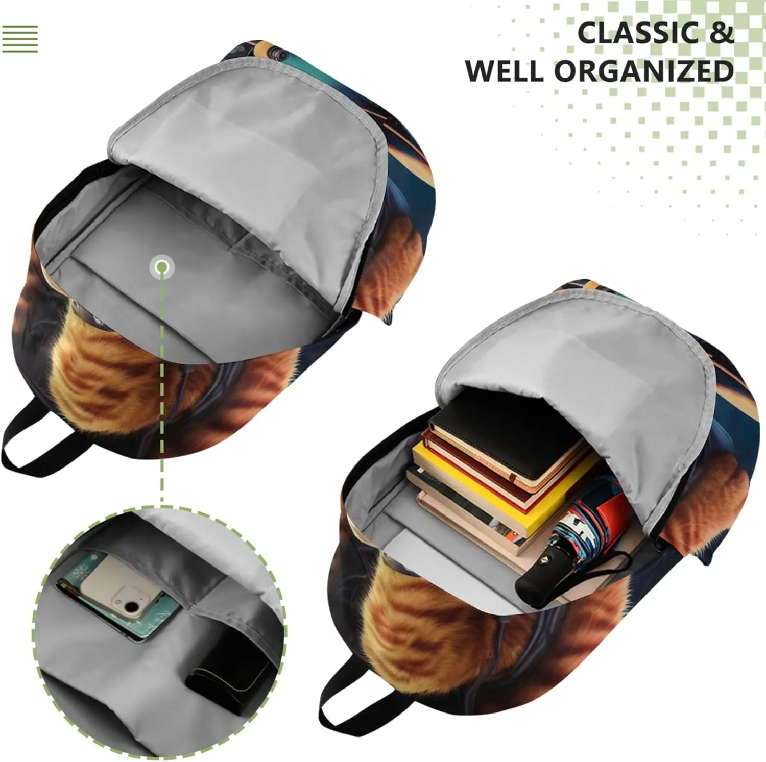 Joisal Funny Cat Skateboard Simple Casual Daypack Backpacks for Woman Gifts Book Bags for Teen