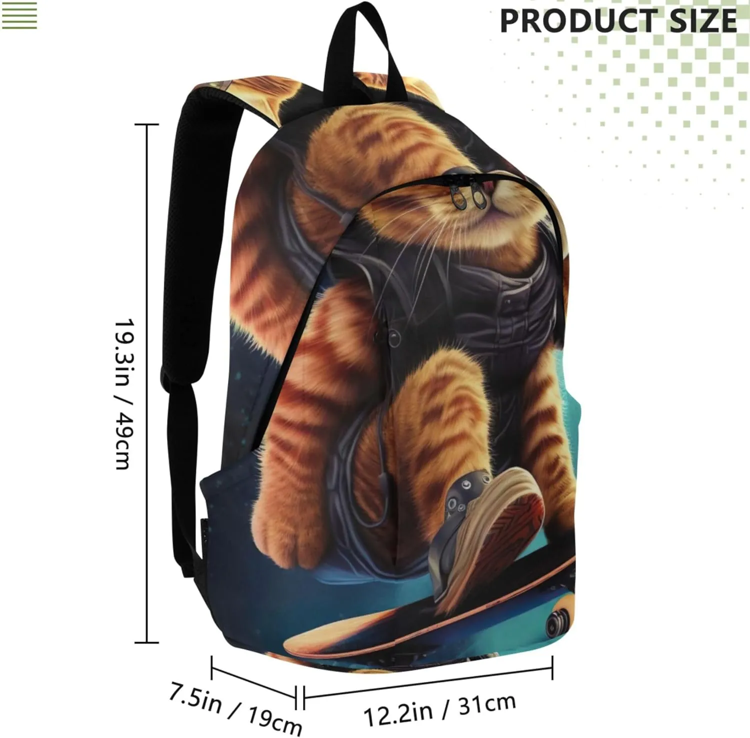 Joisal Funny Cat Skateboard Simple Casual Daypack Backpacks for Woman Gifts Book Bags for Teen