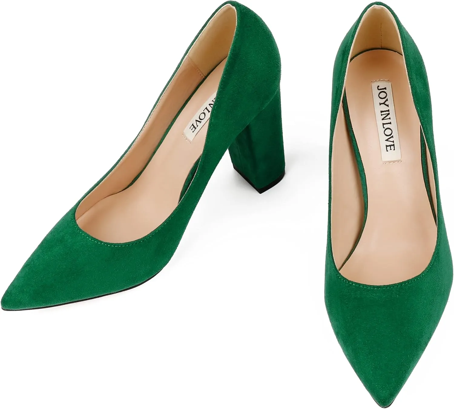 JOY IN LOVE Chunky Heels for Women High Block Heel Pointy Toe Dress Work Pumps