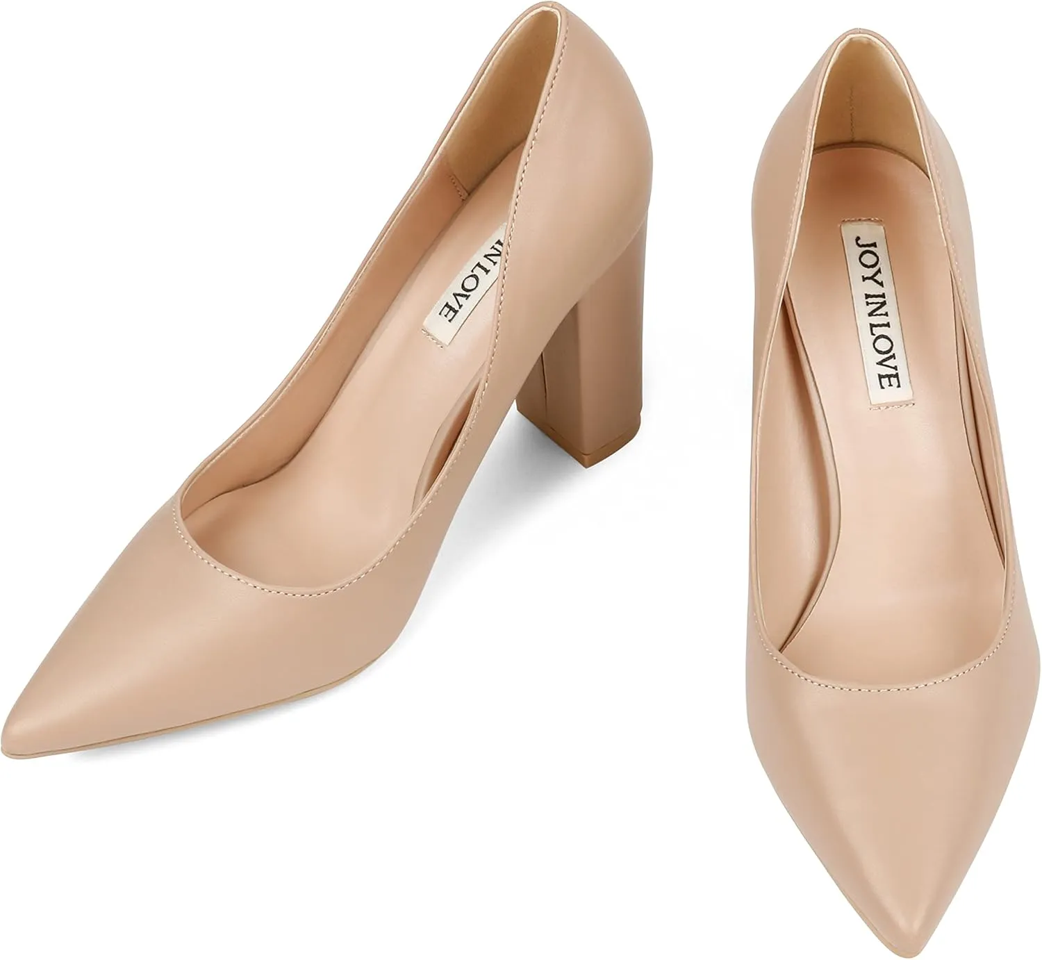 JOY IN LOVE Chunky Heels for Women High Block Heel Pointy Toe Dress Work Pumps